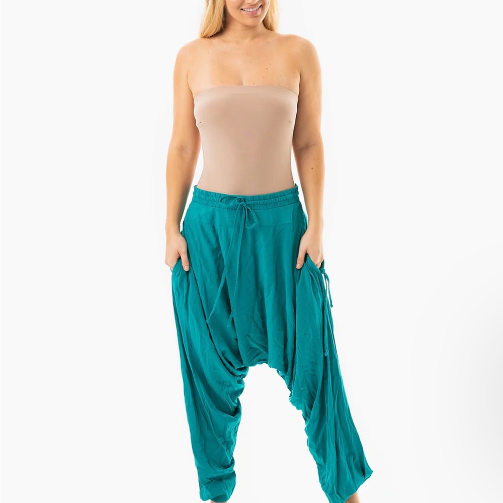 Savannah Women's Harem Pants- sky color - Buddha pants small hole in pocket.